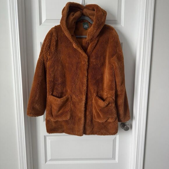 Wild Fable Jackets & Blazers - Wild Fable Medium Faux Fur, Hooded, Burnt Orange Coat With Pockets